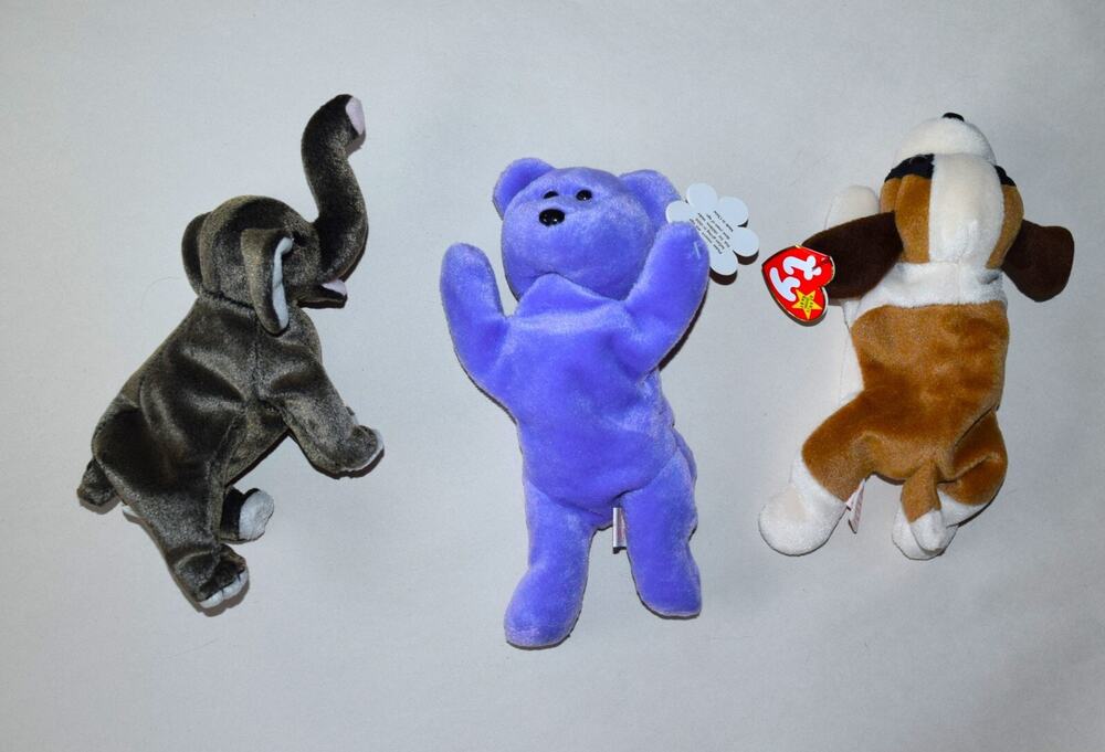 Vtg Lot of 3 Puppy Purple Bear Elephant TY &SH Plush Toy New